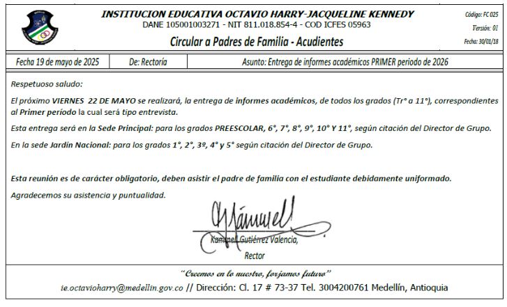 Entrega de informes academicos 1er periodo